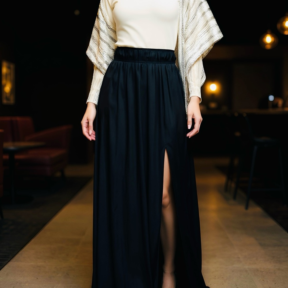 Express Women’s Navy Blue Pleated Satin Maxi Skirt - XS, New (Never Worn) - Picture 4 of 4